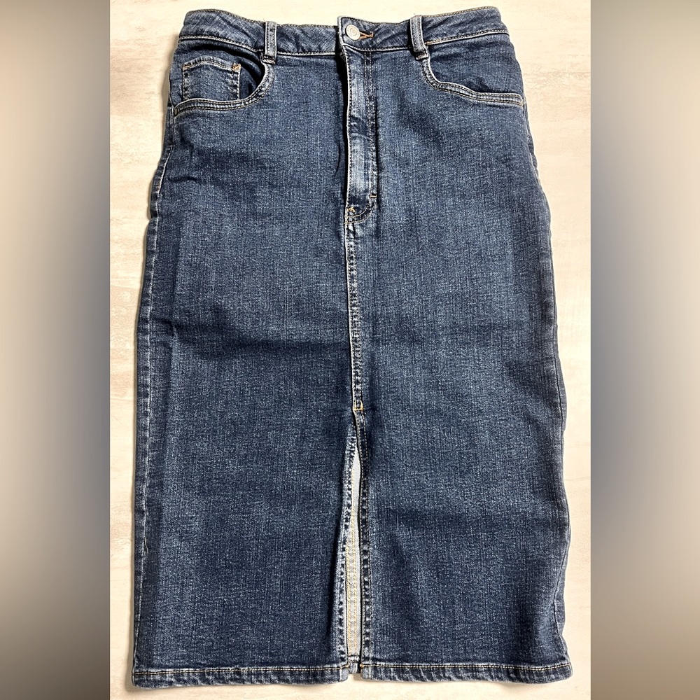 Zara blue denim front slit skirt sz medium m preloved